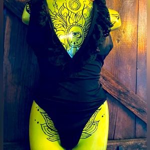 Black lace full piece bathing suit